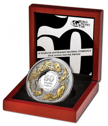 Niue 2016 $10 WMF Berlin 50 Years of Australian Decimal Currency Selectively Gold Plated 5oz Silver Proof Coin