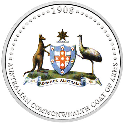 2008 $1 Australian Commonwealth Coat of Arms 1oz Silver Coloured Proof Coin