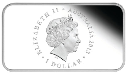 2013 $1 100th Anniversary of Australia's First Banknote 1oz Silver Coloured Proof Rectangle Shaped Coin and Stamp Set