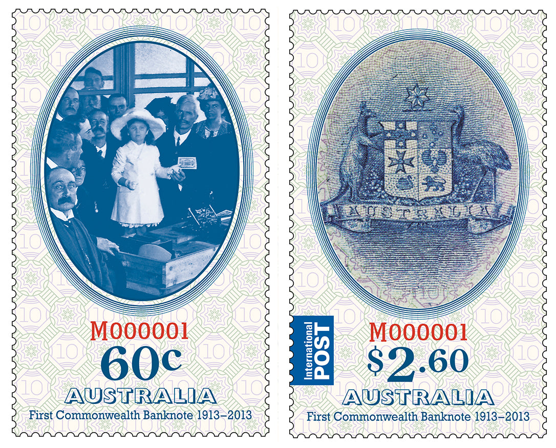 2013 $1 100th Anniversary of Australia's First Banknote 1oz Silver Coloured Proof Rectangle Shaped Coin and Stamp Set