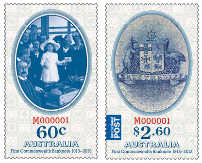 2013 $1 100th Anniversary of Australia's First Banknote 1oz Silver Coloured Proof Rectangle Shaped Coin and Stamp Set
