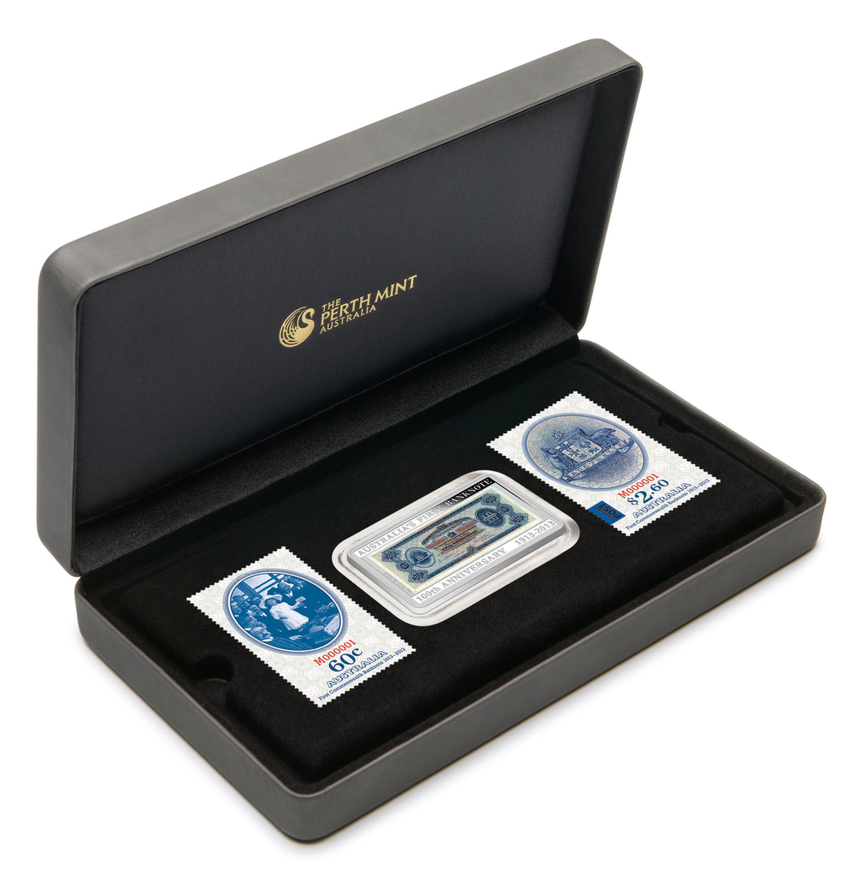 2013 $1 100th Anniversary of Australia's First Banknote 1oz Silver Coloured Proof Rectangle Shaped Coin and Stamp Set