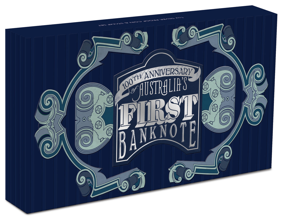 2013 $1 100th Anniversary of Australia's First Banknote 1oz Silver Coloured Proof Rectangle Shaped Coin and Stamp Set