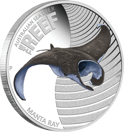 2012 50c Australian Sea Life II The Reef Manta Ray 1/2oz Silver Coloured Proof Coin