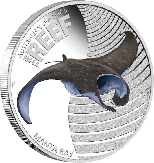 2012 50c Australian Sea Life II The Reef Manta Ray 1/2oz Silver Coloured Proof Coin