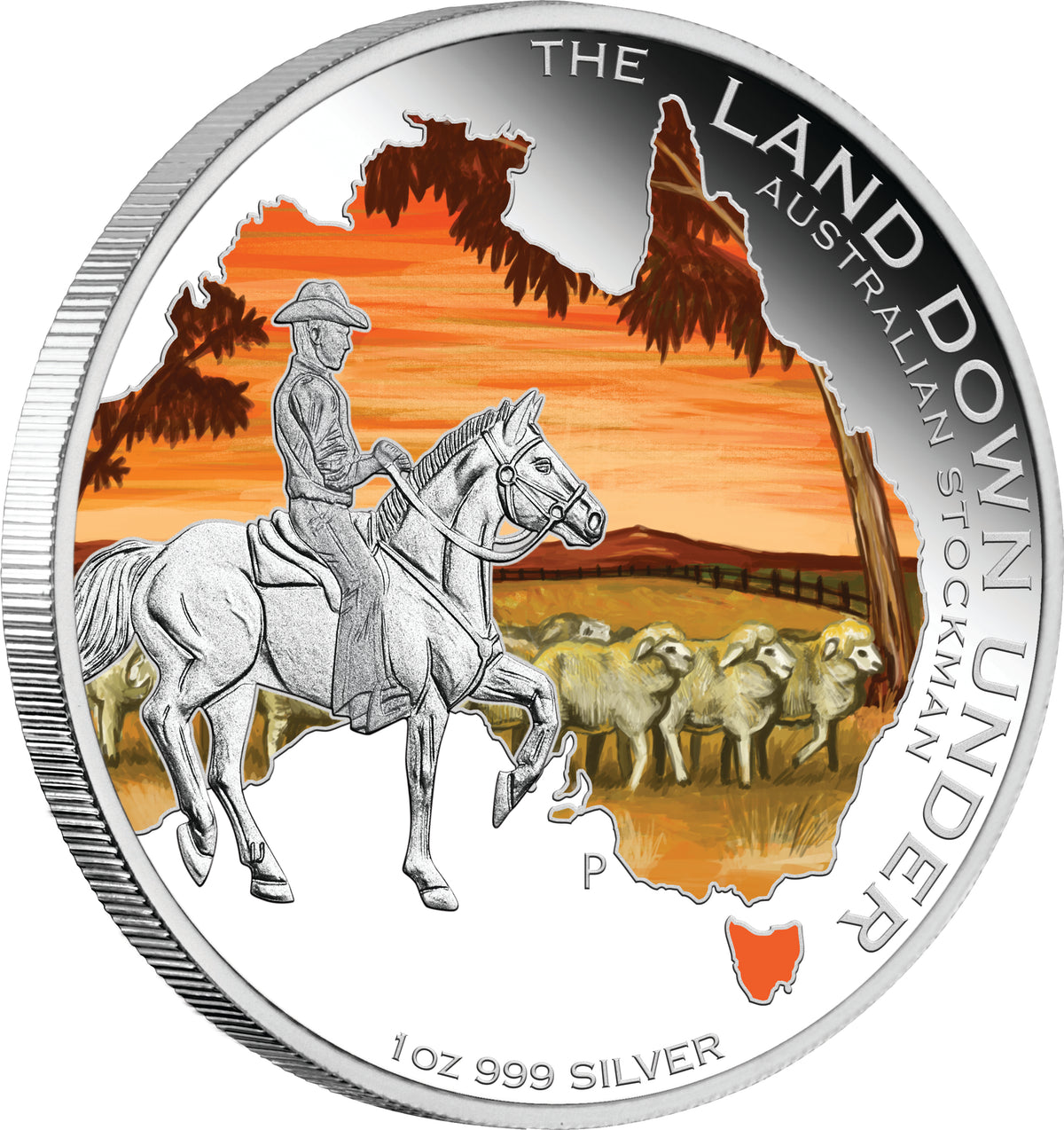 2014 $1 The Land Down Under Australian Stockman 1oz Silver Coloured Proof Coin