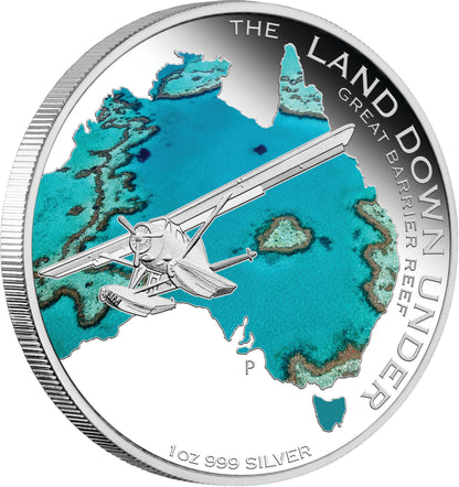 2014 $1 The Land Down Under Great Barrier Reef 1oz Silver Coloured Proof Coin