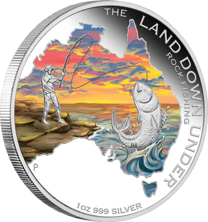 2014 $1 The Land Down Under Rock Fishing 1oz Silver Coloured Proof Coin