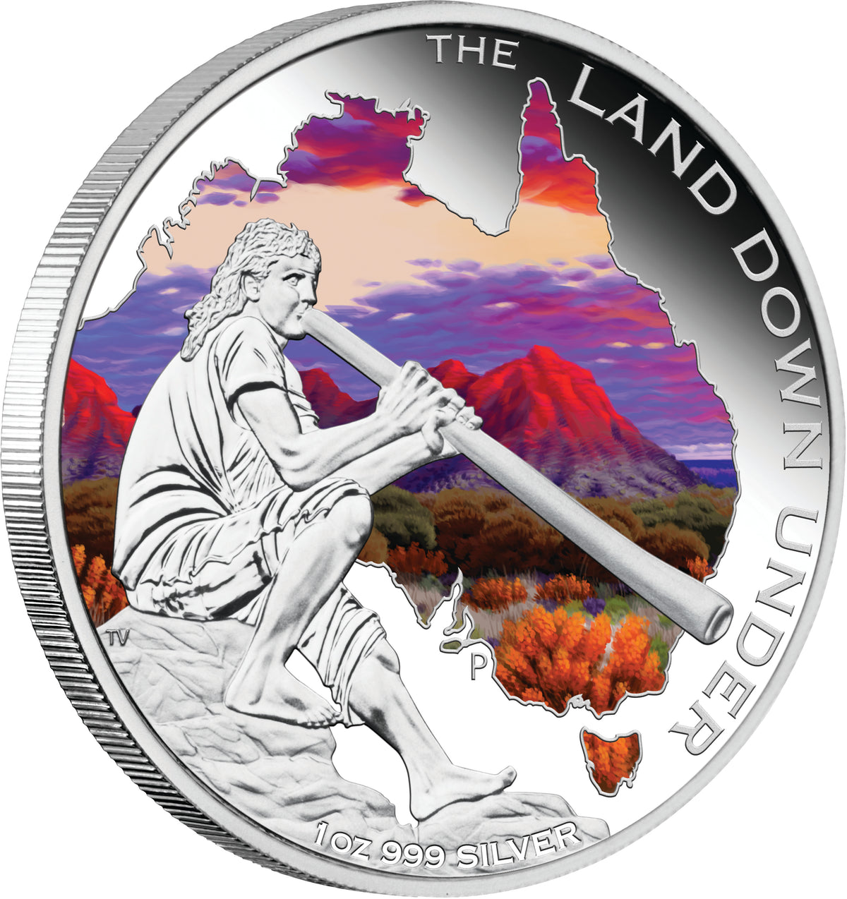 2013 $1 The Land Down Under Didgeridoo 1oz Silver Coloured Proof Coin