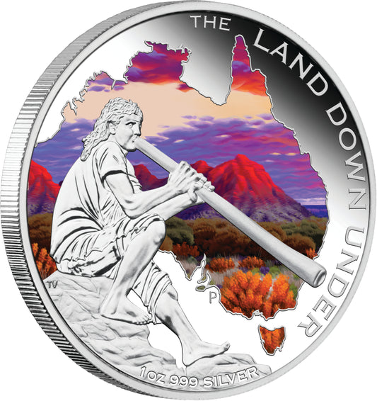 2013 $1 The Land Down Under Didgeridoo 1oz Silver Coloured Proof Coin