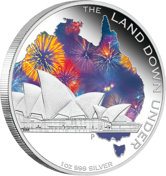 2013 $1 The Land Down Under Opera House 1oz Silver Coloured Proof Coin