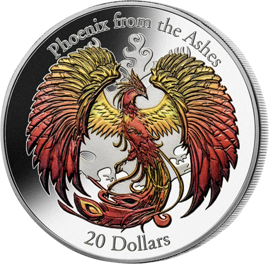 Cook Islands 2015 $20 Phoenix From The Ashes 3oz Silver Coloured High Relief Proof Coin with Case