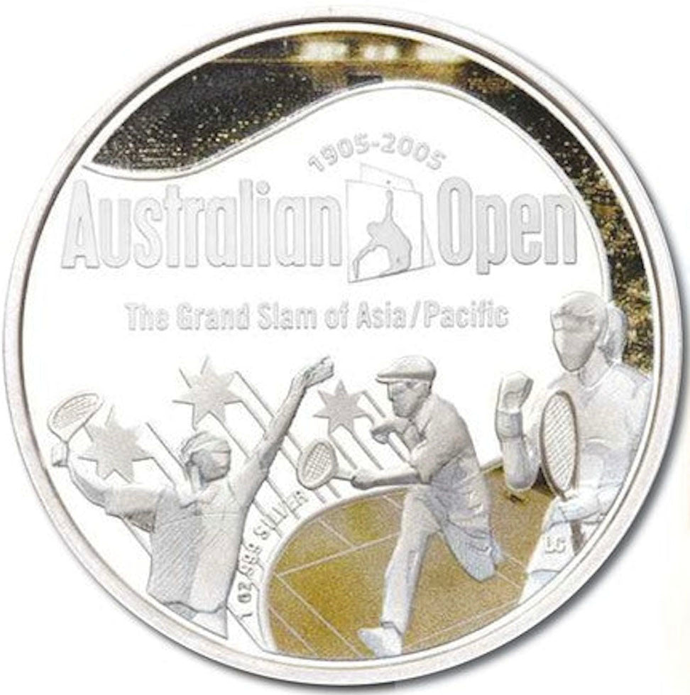 2005 $1 Australian Open 1oz Silver Coloured Proof Coin