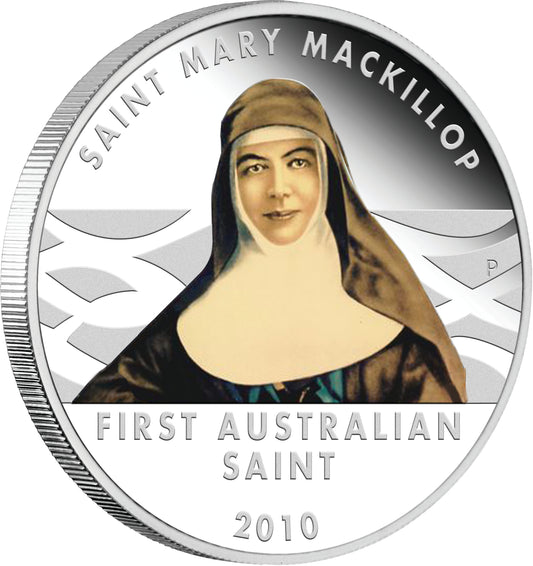 2010 $1 Mary Mackillop First Australian Saint 1oz Silver Coloured Proof Coin