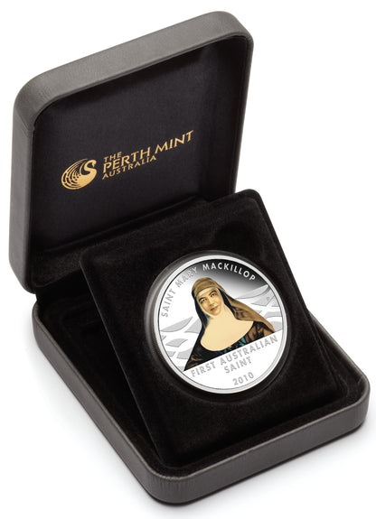 2010 $1 Mary Mackillop First Australian Saint 1oz Silver Coloured Proof Coin