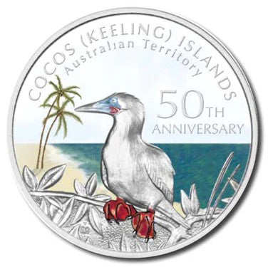 2005 $1 Australian Territory 50th Anniversary Cocos (Keeling) Islands 1oz Silver Coloured Proof Coin