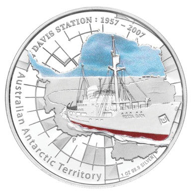 2007 $1 Australian Antarctic Territory Davis Station 1oz Silver Coloured Proof Coin