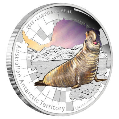 2015 $1 Australian Antarctic Territory Elephant Seal 1oz Silver Coloured Proof Coin