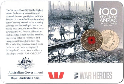 2015 $1 WWI War Heroes Red Poppy Coloured Uncirculated Coin