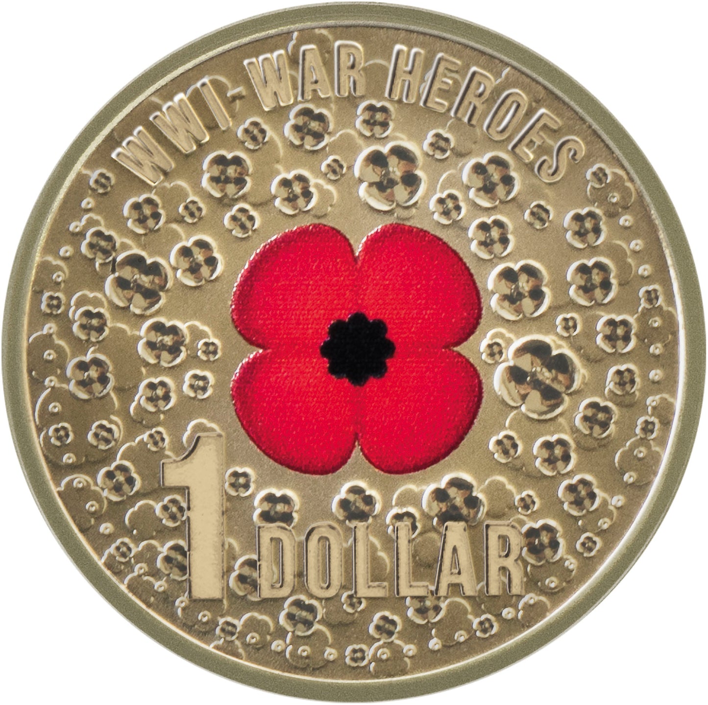 2015 $1 WWI War Heroes Red Poppy Coloured Uncirculated Coin