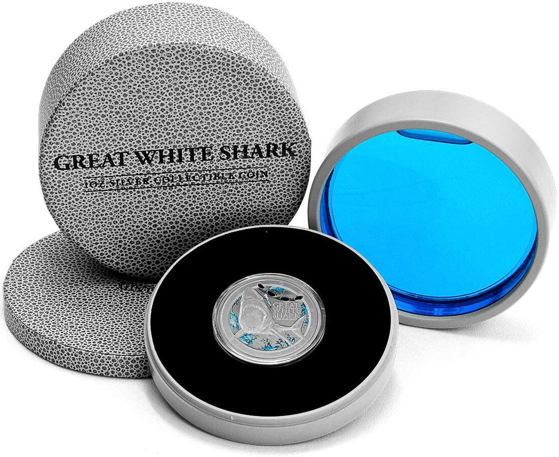 Niue 2012 $2 Ocean Predators Great White Shark 1oz Silver Coloured Proof Coin