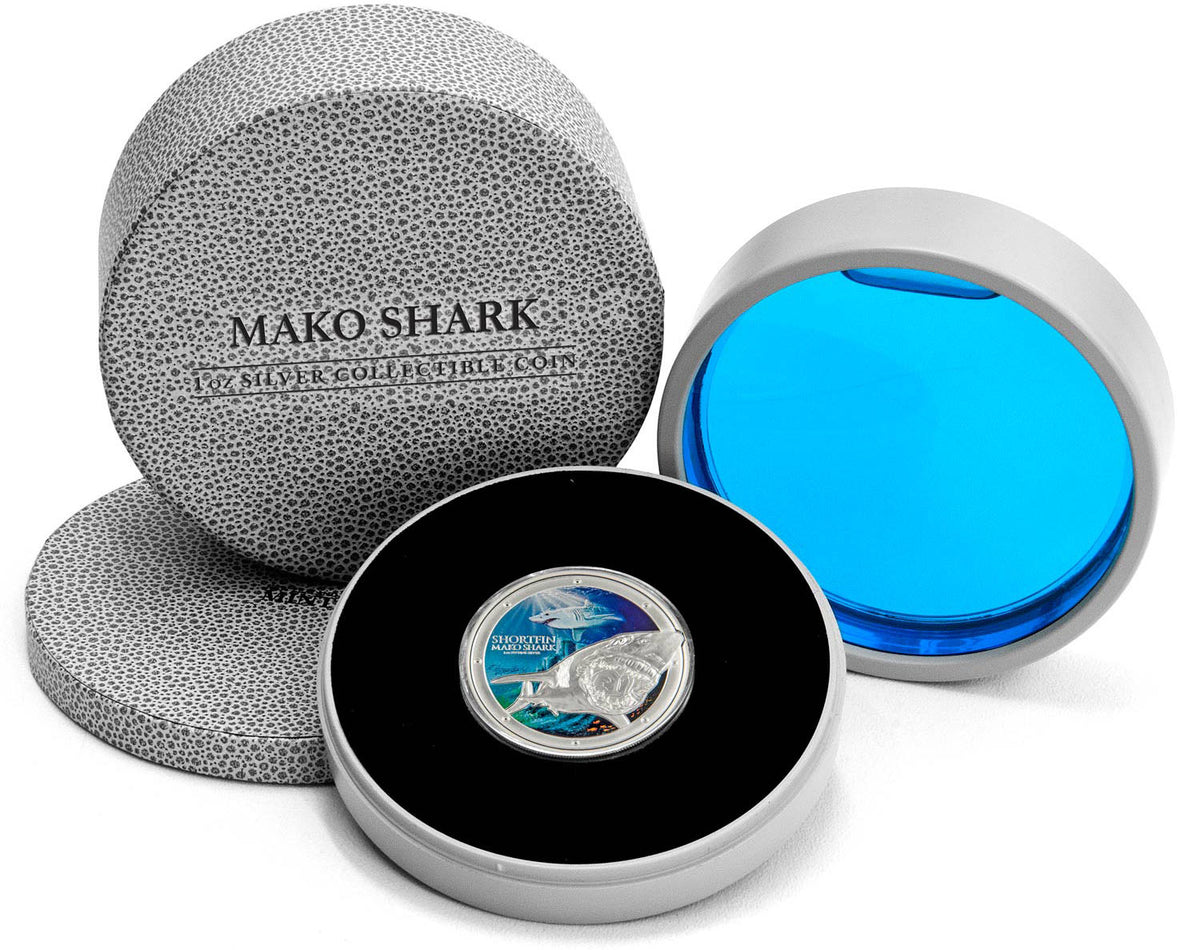 Niue 2016 $2 Ocean Predators Mako Shark 1oz Silver Coloured Proof Coin