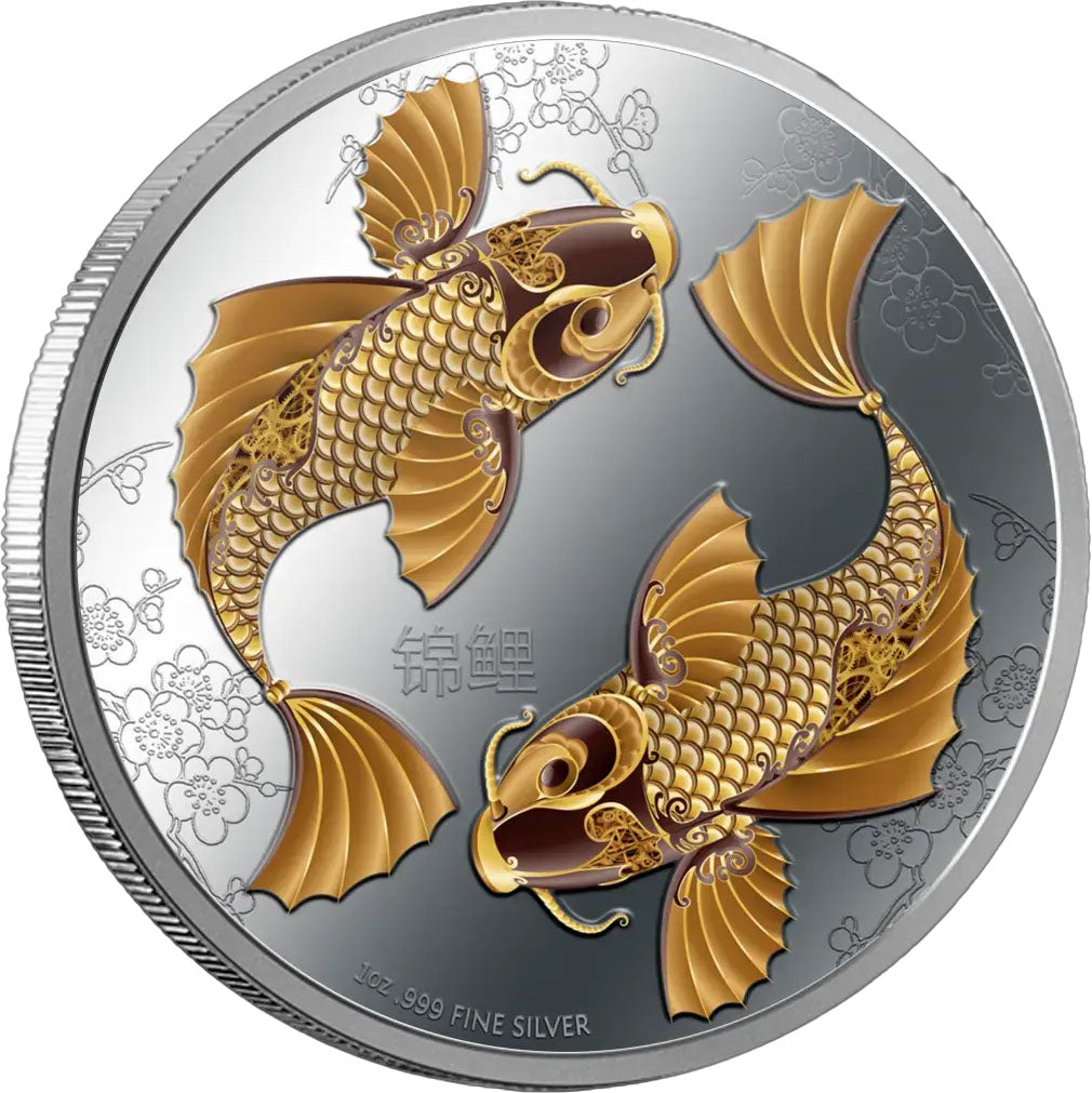 Niue 2012 $2 Feng Shui Koi 1oz Silver Coloured Proof Coin
