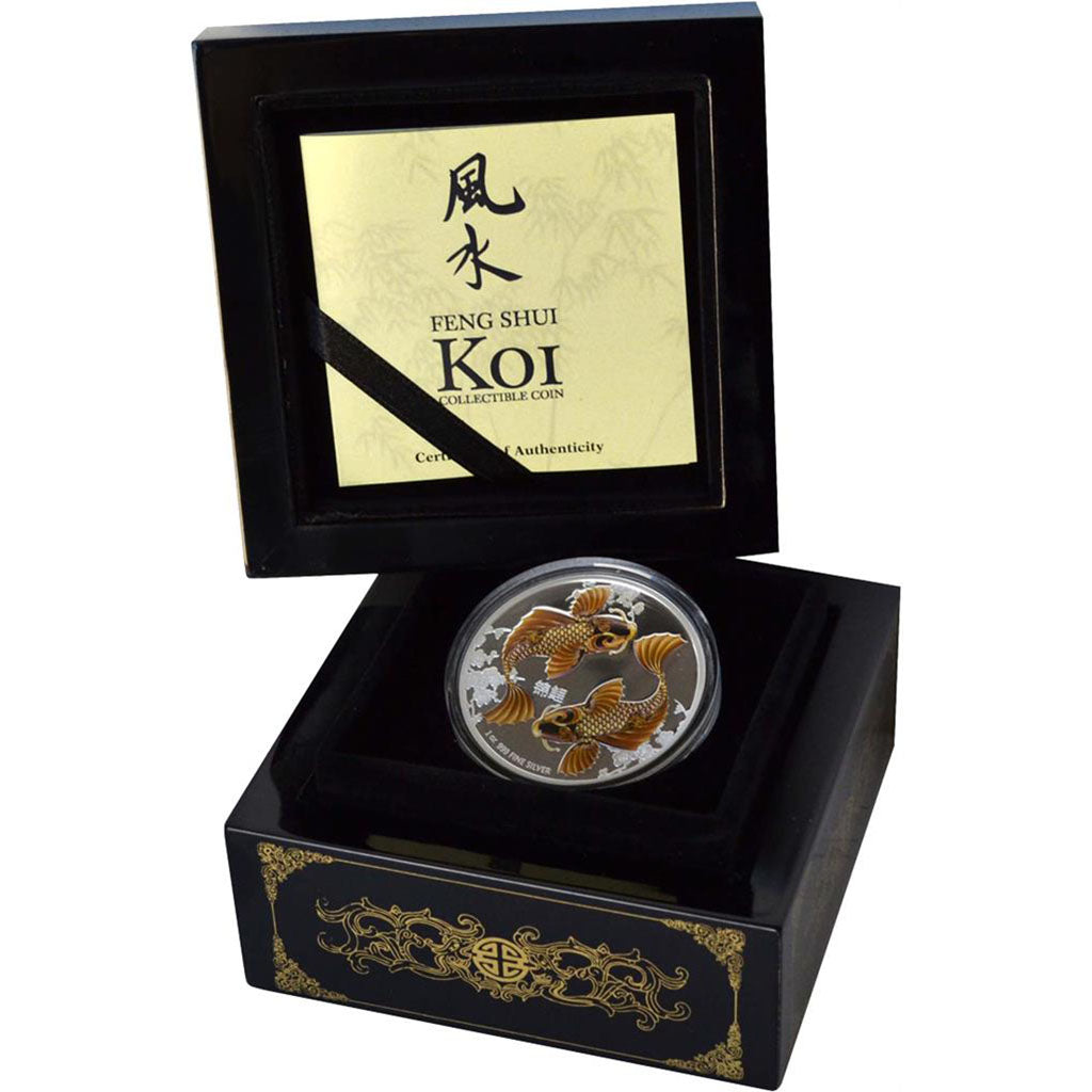 Niue 2012 $2 Feng Shui Koi 1oz Silver Coloured Proof Coin