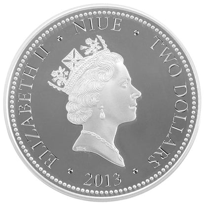 Niue 2013 $2 Feng Shui Cranes 1oz Silver Coloured Proof Coin
