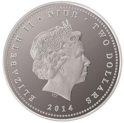 Niue 2014 $2 Feng Shui Horses 1oz Silver Coloured Proof Coin