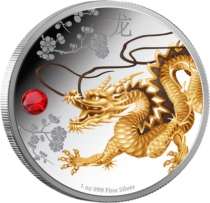 Niue 2015 $2 Feng Shui Dragon 1oz Silver Coloured Proof Coin