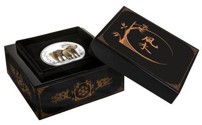Niue 2015 $2 Feng Shui Elephants 1oz Silver Coloured Proof Coin