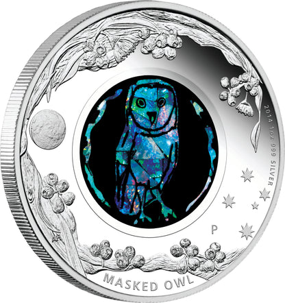 2014 $1 Australian Opal The Masked Owl 1oz Silver Proof Coin
