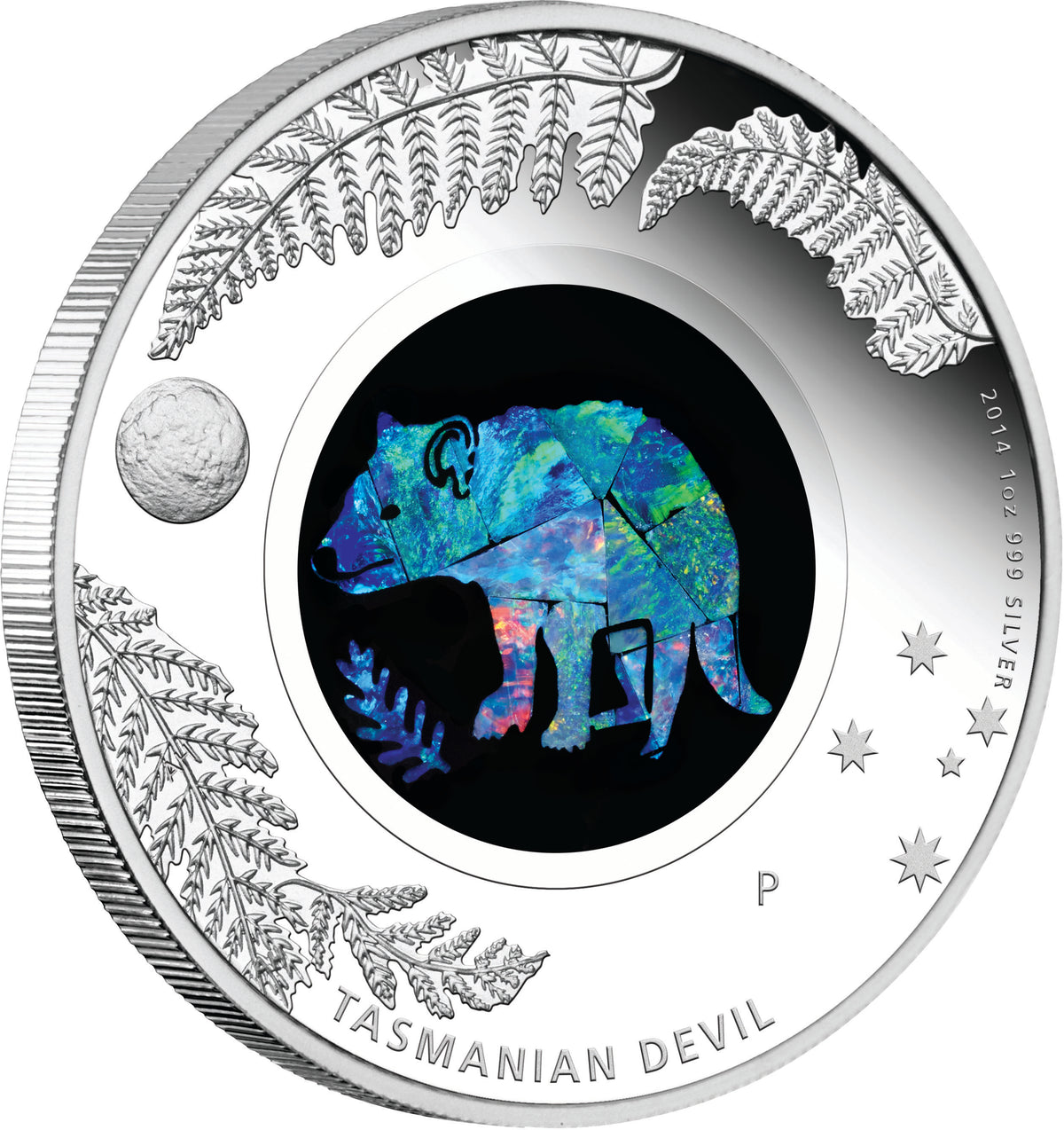 2014 $1 Australian Opal The Tasmanian Devil 1oz Silver Proof Coin