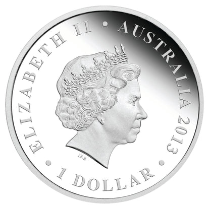 2013 $1 The Land Down Under Surfing 1oz Silver Coloured Proof Coin