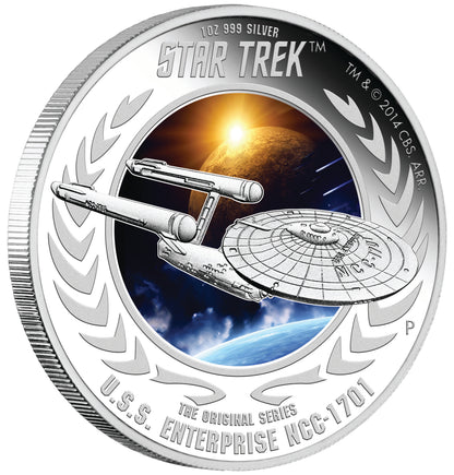 Tuvalu 2015 $1 Star Trek Captain James T. Kirk and USS Enterprise NCC-1701 1oz Silver Coloured Proof 2 Coin Set