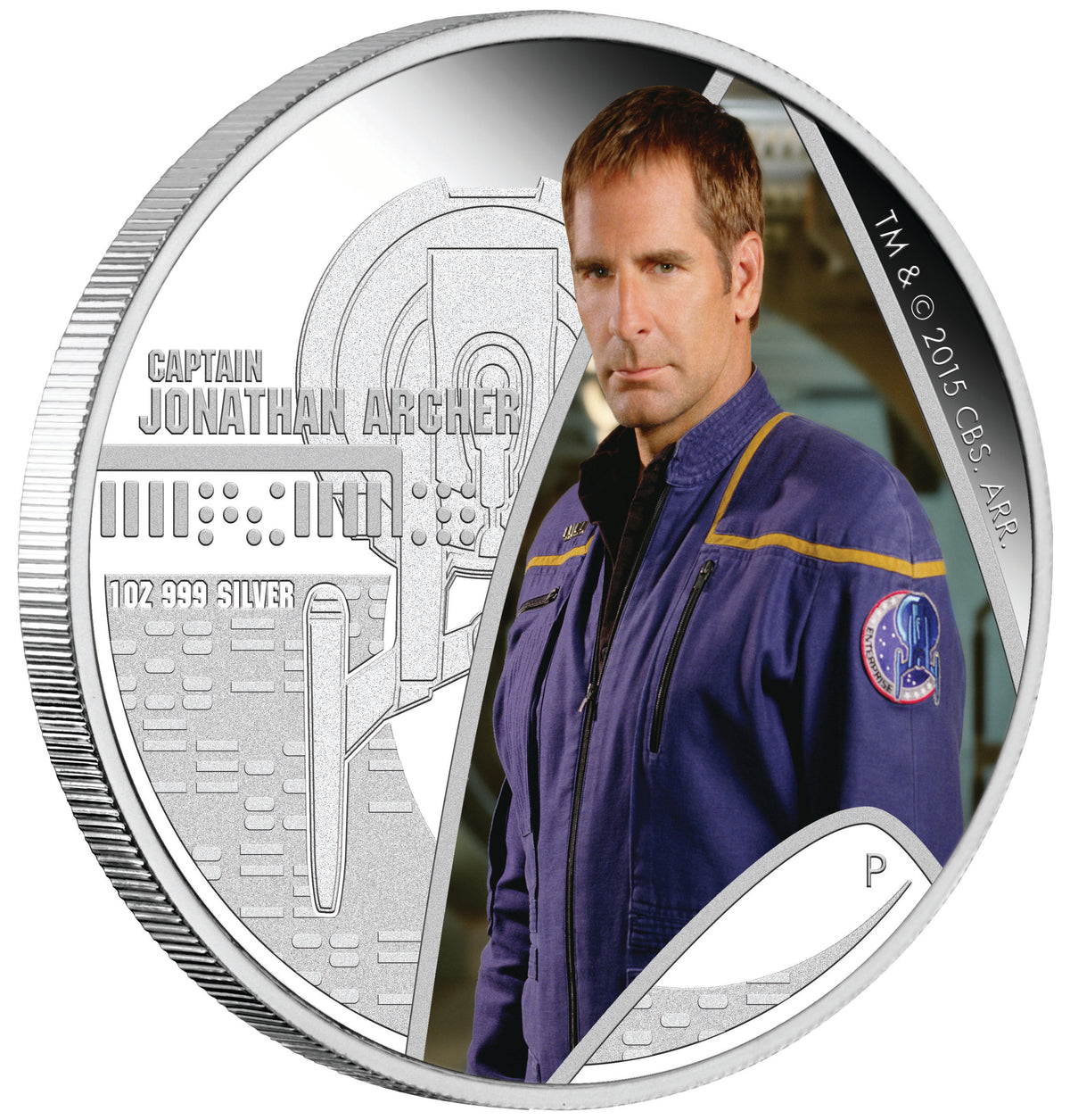 Tuvalu 2015 $1 Star Trek Captain Jonathan Archer and Enterprise NX-01 1oz Silver Coloured Proof 2 Coin Set