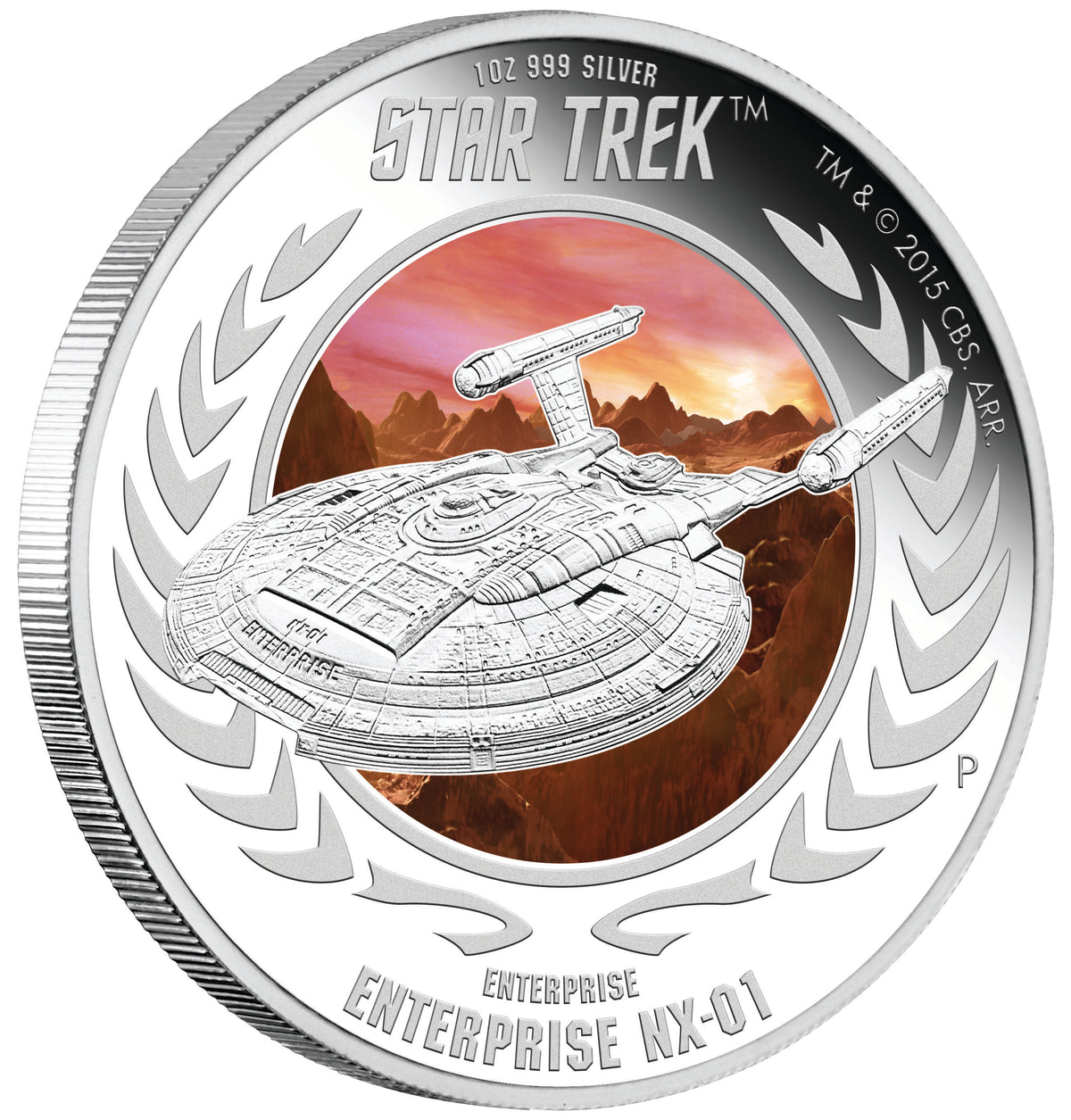 Tuvalu 2015 $1 Star Trek Captain Jonathan Archer and Enterprise NX-01 1oz Silver Coloured Proof 2 Coin Set
