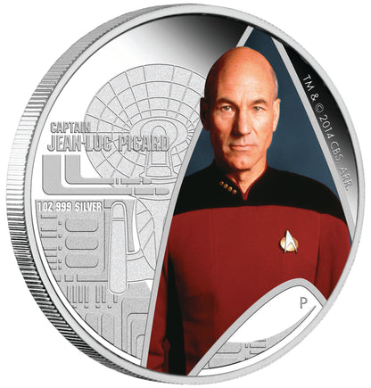 Tuvalu 2015 $1 Star Trek Captain Jean-Luc Picard and USS Enterprise NCC-1701-D 1oz Silver Coloured Proof 2 Coin Set