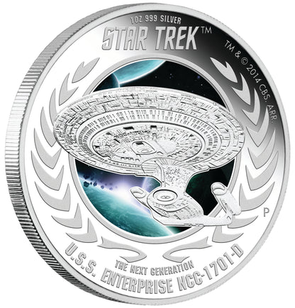 Tuvalu 2015 $1 Star Trek Captain Jean-Luc Picard and USS Enterprise NCC-1701-D 1oz Silver Coloured Proof 2 Coin Set