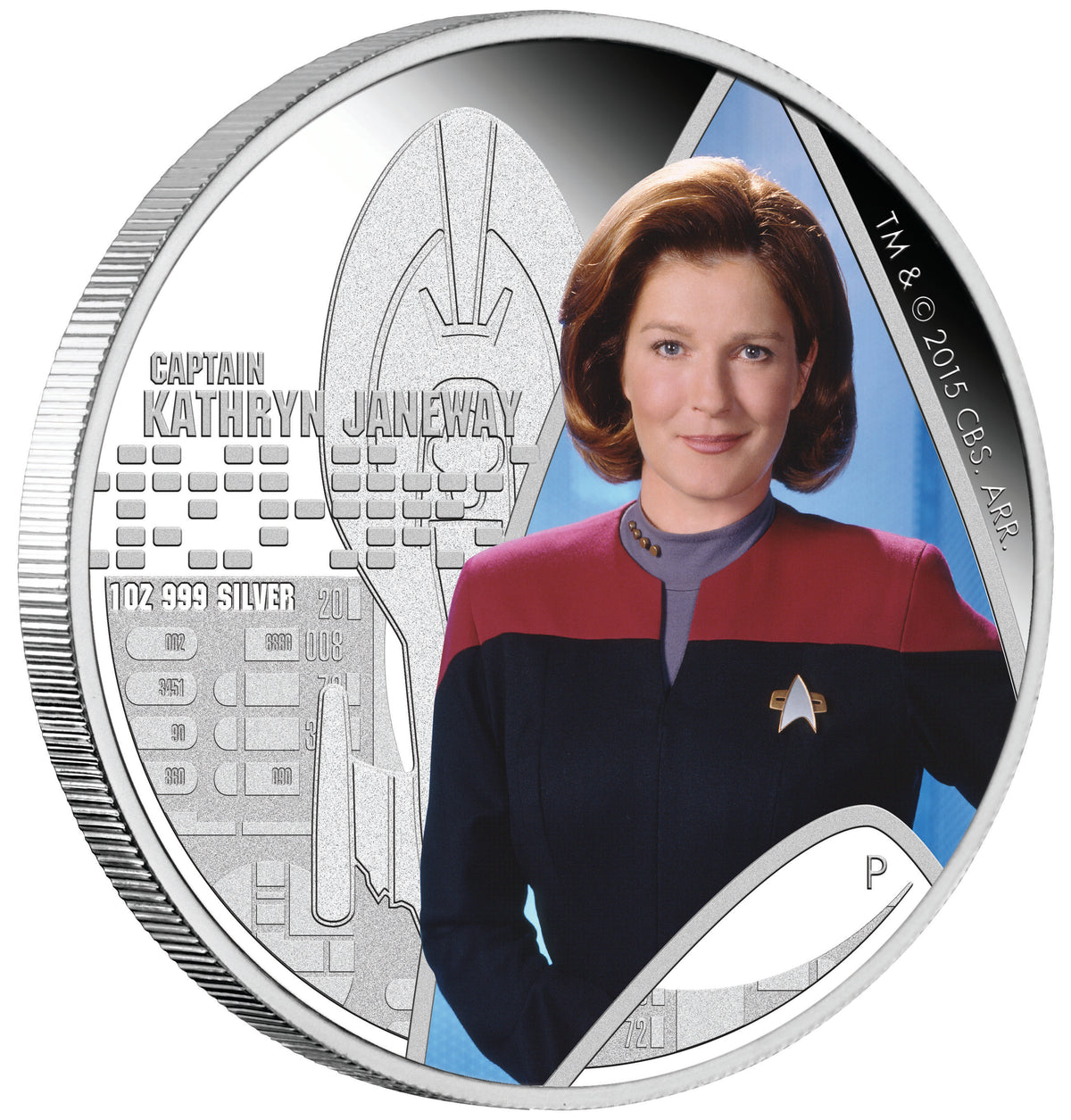 Tuvalu 2015 $1 Star Trek Captain Kathryn Janeway and USS Voyager NCC-74656 1oz Silver Coloured Proof 2 Coin Set