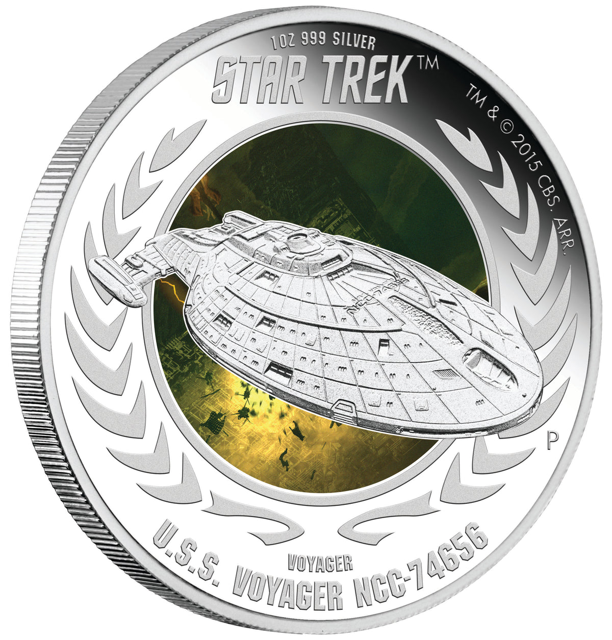Tuvalu 2015 $1 Star Trek Captain Kathryn Janeway and USS Voyager NCC-74656 1oz Silver Coloured Proof 2 Coin Set