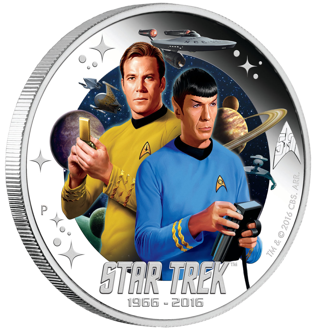 Tuvalu 2016 $1 Star Trek Captain Kirk Spock and USS Enterprise NCC-1701 1oz Silver Coloured Proof 2 Coin Set