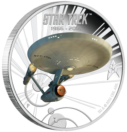 Tuvalu 2016 $1 Star Trek Captain Kirk Spock and USS Enterprise NCC-1701 1oz Silver Coloured Proof 2 Coin Set