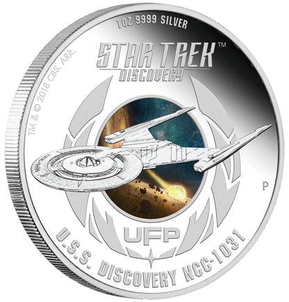 Tuvalu 2018 $1 Star Trek Discovery First Officer Michael Burnham and USS Discovery NCC-1031 1oz Silver Coloured Proof 2 Coin Set
