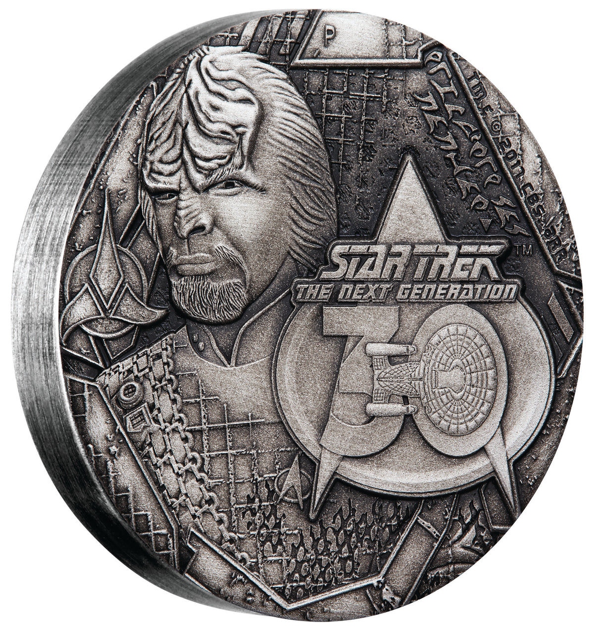 Tuvalu 2017 $2 Star Trek The Next Generation 30th Anniversary Worf 2oz Silver Antiqued Coin