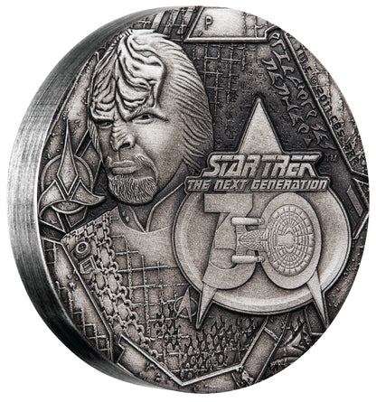 Tuvalu 2017 $2 Star Trek The Next Generation 30th Anniversary Worf 2oz Silver Antiqued Coin