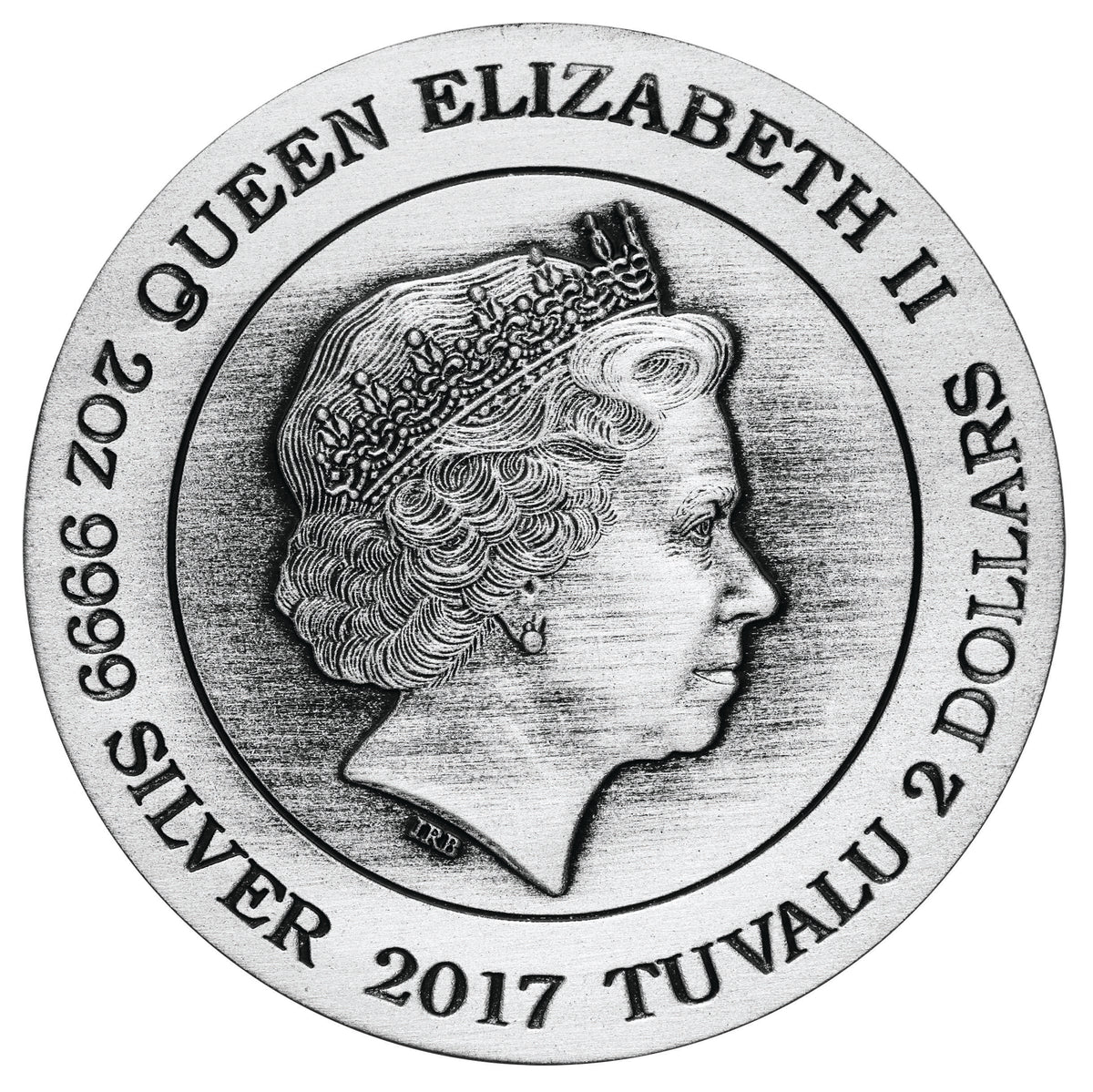 Tuvalu 2017 $2 Star Trek The Next Generation 30th Anniversary Worf 2oz Silver Antiqued Coin