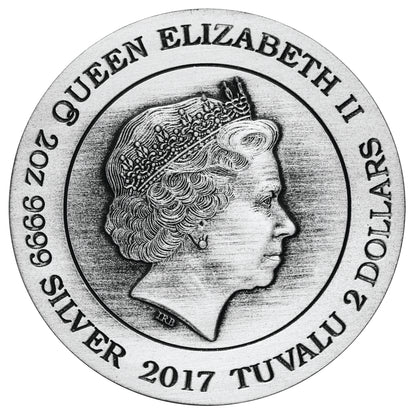 Tuvalu 2017 $2 Star Trek The Next Generation 30th Anniversary Worf 2oz Silver Antiqued Coin