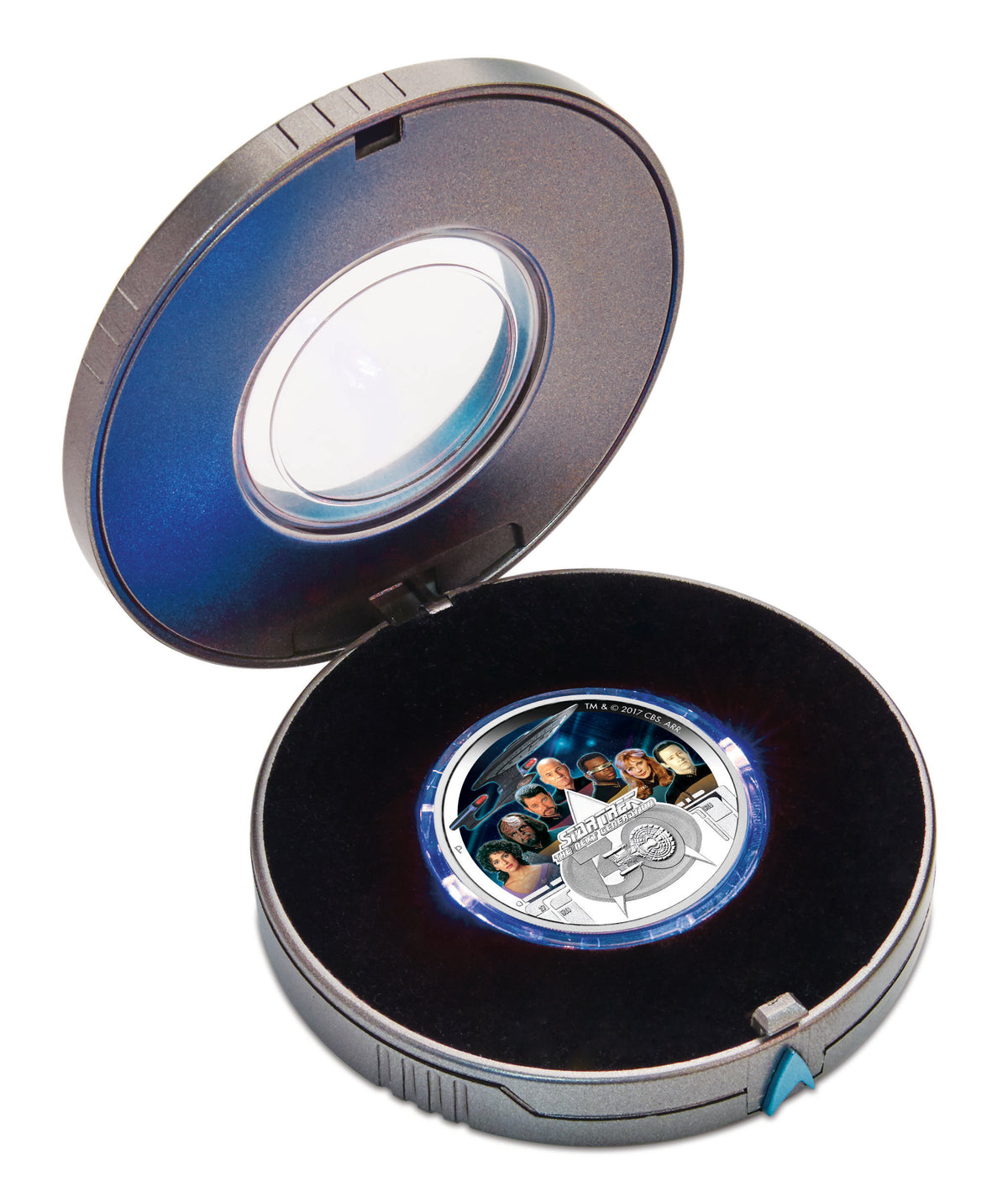Tuvalu 2017 $2 Star Trek The Next Generation 30th Anniversary USS Enterprise NCC-1701-D Crew 2oz Silver Coloured Proof Coin